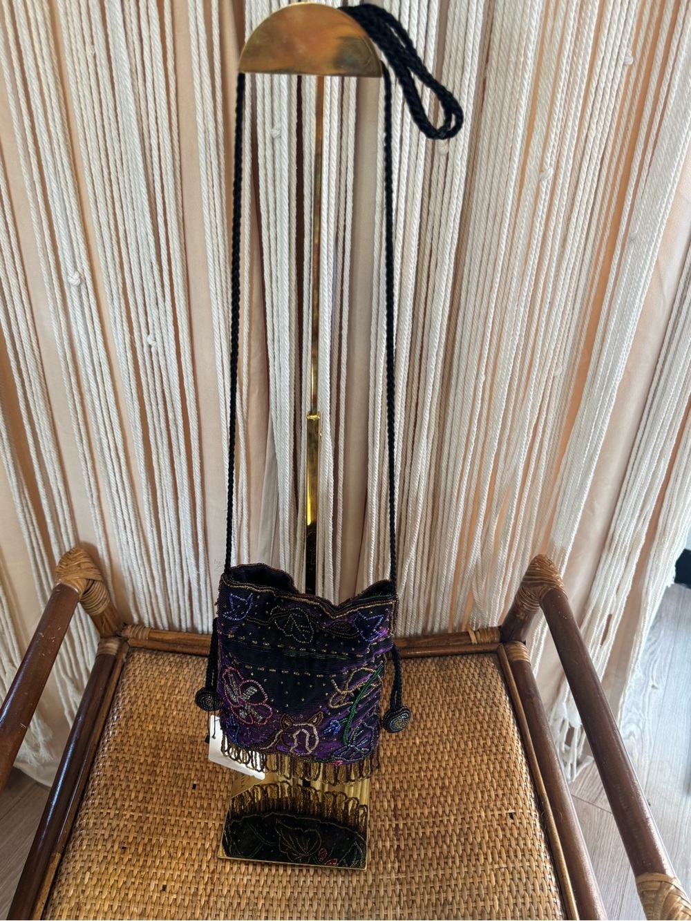 Vintage Hand Beaded Horse Drawstring Pouch Purse Boho Crossbody Fringe Epona - Picture 11 of 13